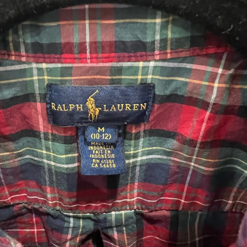Boys Youth Plaid Ralph Lauren Button up Shirt - Red and Green - Picture 4 of 7